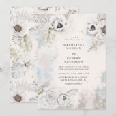 romantische elegant zilveren florale trouwuitnodig kaart (Voorkant / Achterkant)