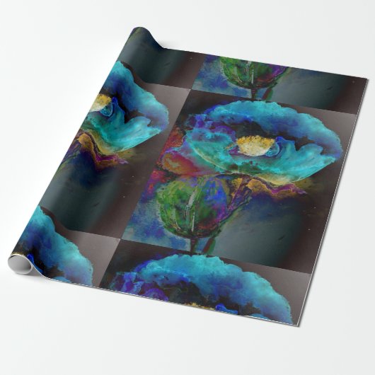 Romantische elegante blauwgroen florale waterverf  cadeaupapier (Uitgerold)