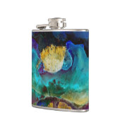 Romantische elegante blauwgroen florale waterverf  heupfles (Links)