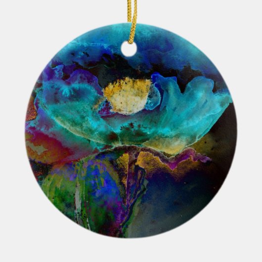 Romantische elegante blauwgroen florale waterverf keramisch ornament (Voorkant)