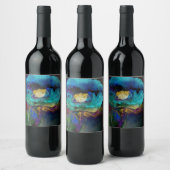 Romantische elegante blauwgroen florale waterverf  wijn etiket (Flessen)