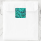 Romantische elegante blauwgroen groene rozen flora vierkante sticker (Tas)