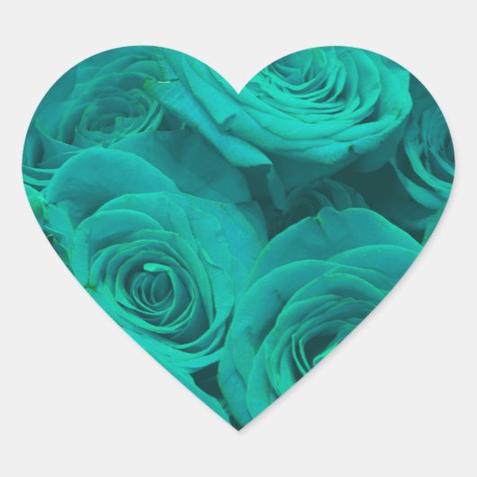 Romantische elegante blauwgroen groene rozen hart sticker (Voorkant)