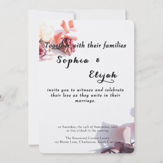 Romantische elegante bloemenbruiloft uitnodiging (Voorkant)