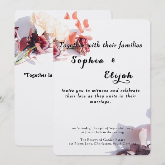 Romantische elegante bloemenbruiloft uitnodiging (Voorkant / Achterkant)