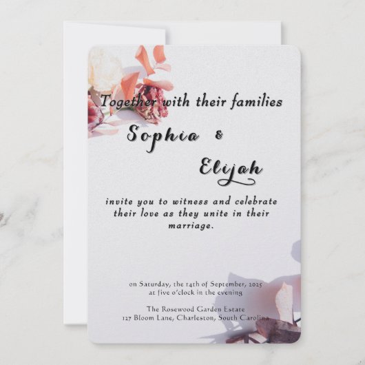 Romantische elegante bloemenbruiloft uitnodiging (Voorkant)