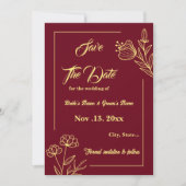 Romantische elegante gouden bloem bordeaux bruilof save the date (Voorkant)
