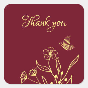 Romantische elegante gouden bloem bordeaux bruilof vierkante sticker
