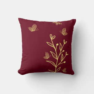 Romantische elegante gouden bloem bordeauxrood kussen
