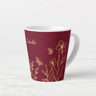 Romantische elegante gouden bloem bordeauxrood latte mok