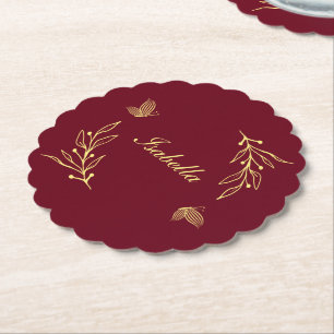 Romantische elegante gouden bloem burgundy bruilof kartonnen onderzetters