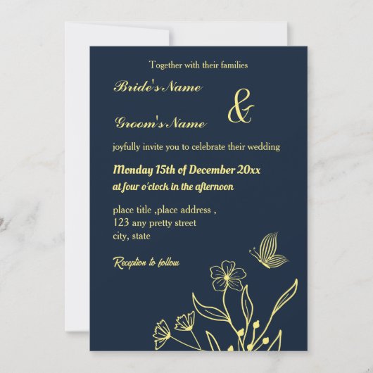 Romantische elegante gouden bloem en een vlindervl kaart (Voorkant)