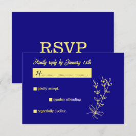 Romantische elegante gouden bloem koninklijke blau RSVP kaartje
