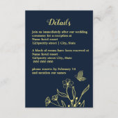 Romantische elegante gouden bloem marine bruiloft informatiekaartje (Voorkant)