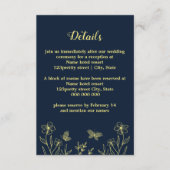 Romantische elegante gouden bloem marine bruiloft informatiekaartje (Voorkant)