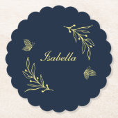 Romantische elegante gouden bloem marine bruiloft kartonnen onderzetters (Voorkant)