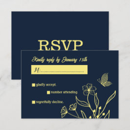 Romantische elegante gouden bloem marine bruiloft RSVP kaartje