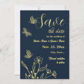 Romantische elegante gouden bloem marine bruiloft save the date (Voorkant)