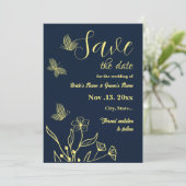 Romantische elegante gouden bloem marine bruiloft save the date (Staand voorkant)