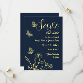 Romantische elegante gouden bloem marine bruiloft save the date