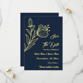 Romantische elegante gouden bloem marine bruiloft save the date