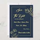 Romantische elegante gouden bloem marine bruiloft save the date (Voorkant)