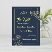 Romantische elegante gouden bloem marine bruiloft save the date (Staand voorkant)