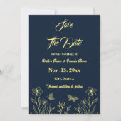 Romantische elegante gouden bloem marine bruiloft save the date (Voorkant)