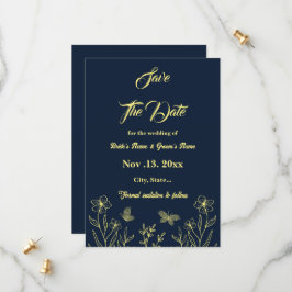 Romantische elegante gouden bloem marine bruiloft save the date