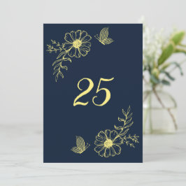 Romantische elegante gouden bloem marine tafel num kaart