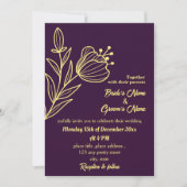 Romantische elegante gouden bloem paarse kaart (Voorkant)