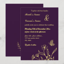 Romantische elegante gouden bloem paarse