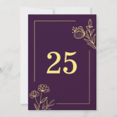 Romantische elegante gouden bloem paarse tafel num kaart (Voorkant)