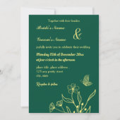 Romantische elegante gouden bloem smaragdgroen kaart (Voorkant)