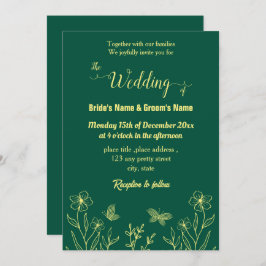 Romantische elegante gouden bloem smaragdgroen kaart