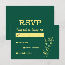 Romantische elegante gouden bloem smaragdgroene br RSVP kaartje