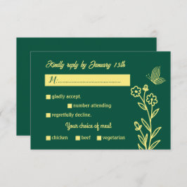Romantische elegante gouden bloem smaragdgroene br RSVP kaartje