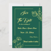 Romantische elegante gouden bloem smaragdgroene br save the date (Voorkant)