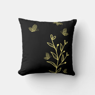 Romantische elegante gouden bloem zwart kussen
