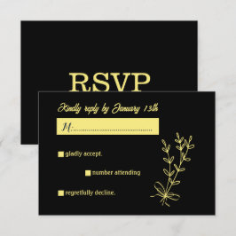 Romantische elegante gouden bloem zwarte bruiloft RSVP kaartje