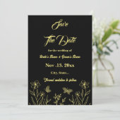 Romantische elegante gouden bloem zwarte bruiloft save the date (Staand voorkant)