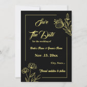 Romantische elegante gouden bloem zwarte bruiloft save the date (Voorkant)