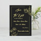 Romantische elegante gouden bloem zwarte bruiloft save the date (Staand voorkant)