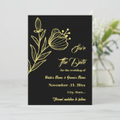 Romantische elegante gouden bloem zwarte bruiloft save the date (Staand voorkant)