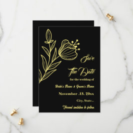 Romantische elegante gouden bloem zwarte bruiloft save the date