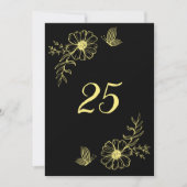 Romantische elegante gouden bloem zwarte tafel num kaart (Voorkant)