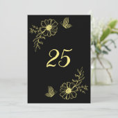 Romantische elegante gouden bloem zwarte tafel num kaart (Staand voorkant)