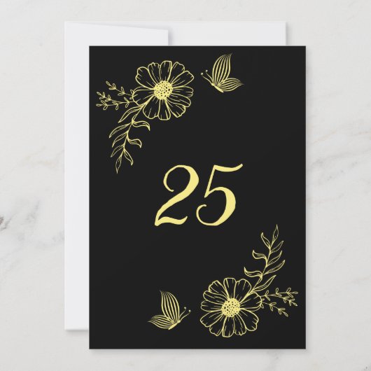 Romantische elegante gouden bloem zwarte tafel num kaart (Achterkant)