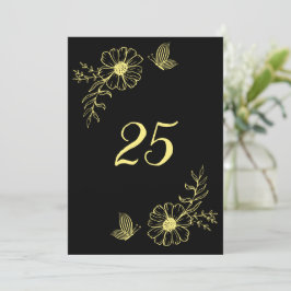 Romantische elegante gouden bloem zwarte tafel num kaart