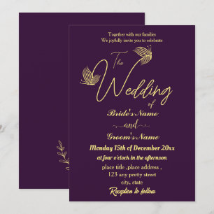 Romantische elegante gouden vlinders paarse kaart